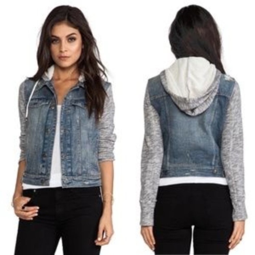 Free People Boho Grunge Hooded Denim Sweatshirt Streetwear Jacket